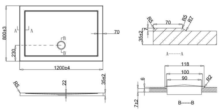 Crosswater Rectangular Anti-Slip Shower Tray 1200 x 800 x 35mm