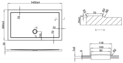 Crosswater Rectangular 1400 x 800 x 35mm Shower Tray