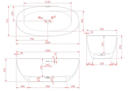 Luxe Stirling 1500 Oval Freestanding Solid Surface Bath