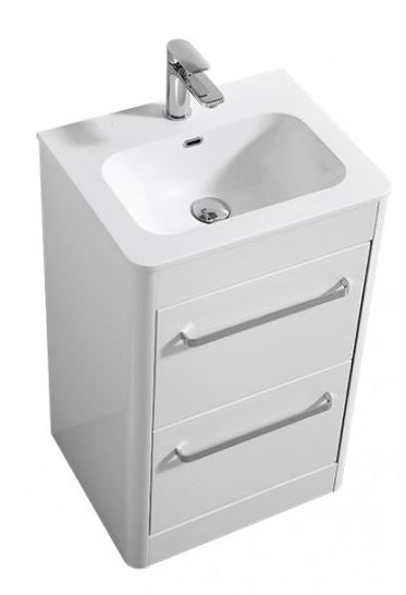Essentials Suburb 600mm x 395mm Double Drawer Floor Mounted Cabinet White Gloss
