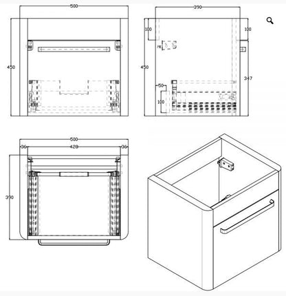 Essentials Suburb 500mm x 395mm Single Drawer Mounted Cabinet White Gloss
