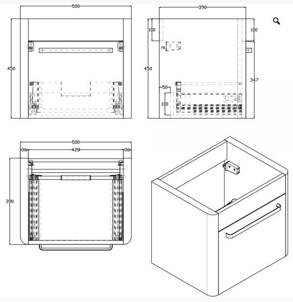 Essentials Suburb 500mm x 395mm Single Drawer Mounted Cabinet Matt Ash