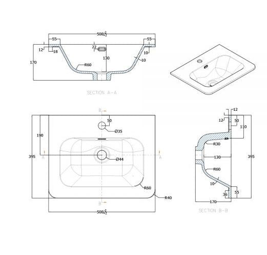 Essentials Suburb 510mm x 395mm Basin One Tap Hole White