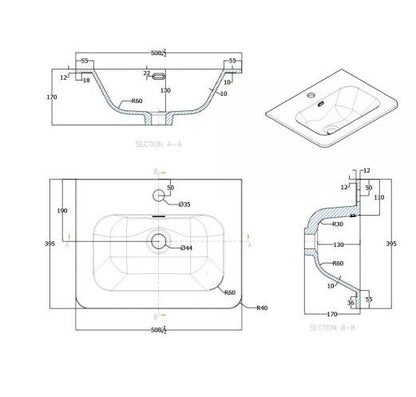 Essentials Suburb 510mm x 395mm Basin One Tap Hole White