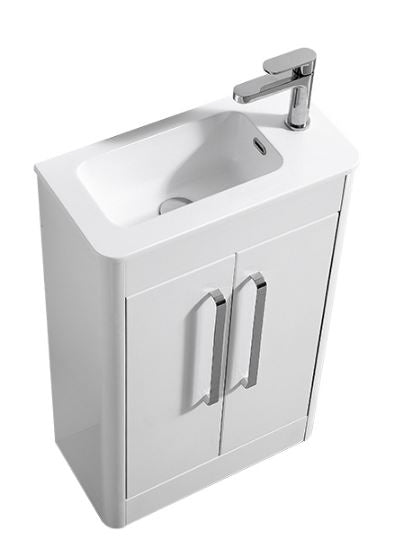 Essentials Suburb 500mm x 250mm Double Door Floor Standing Basin Unit In White Gloss