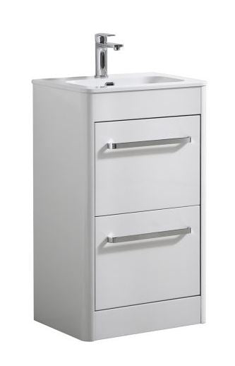 Essentials Suburb 500mm x 395mm Double Drawer Floor Mounted Cabinet White Gloss