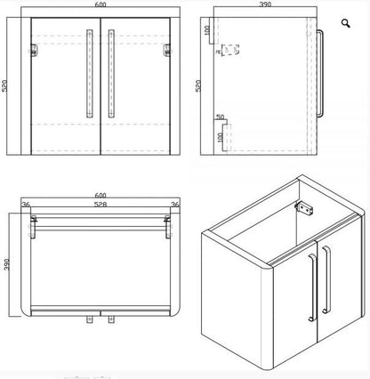 Essentials Superb 600x390mm Double Door Wall Mounted Unit Unit in White Gloss