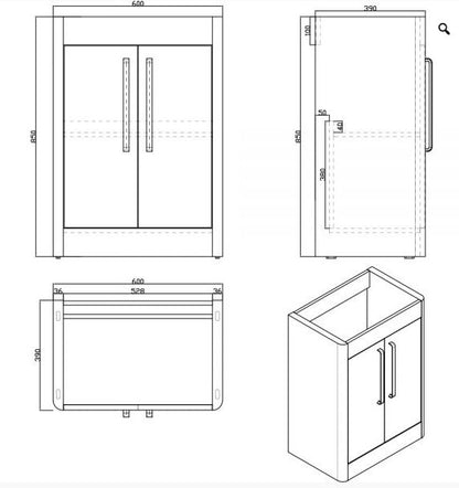 Essentials Superb 600x395mm Double Door Floor Standing Unit in White Gloss