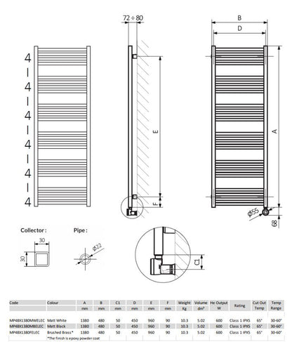 Crosswater MPRO 480 x 1380 mm Electric Towel Warmer