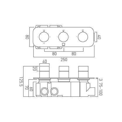VADO Tablet Altitude 3 Outlet Thermostatic Valve All-Flow