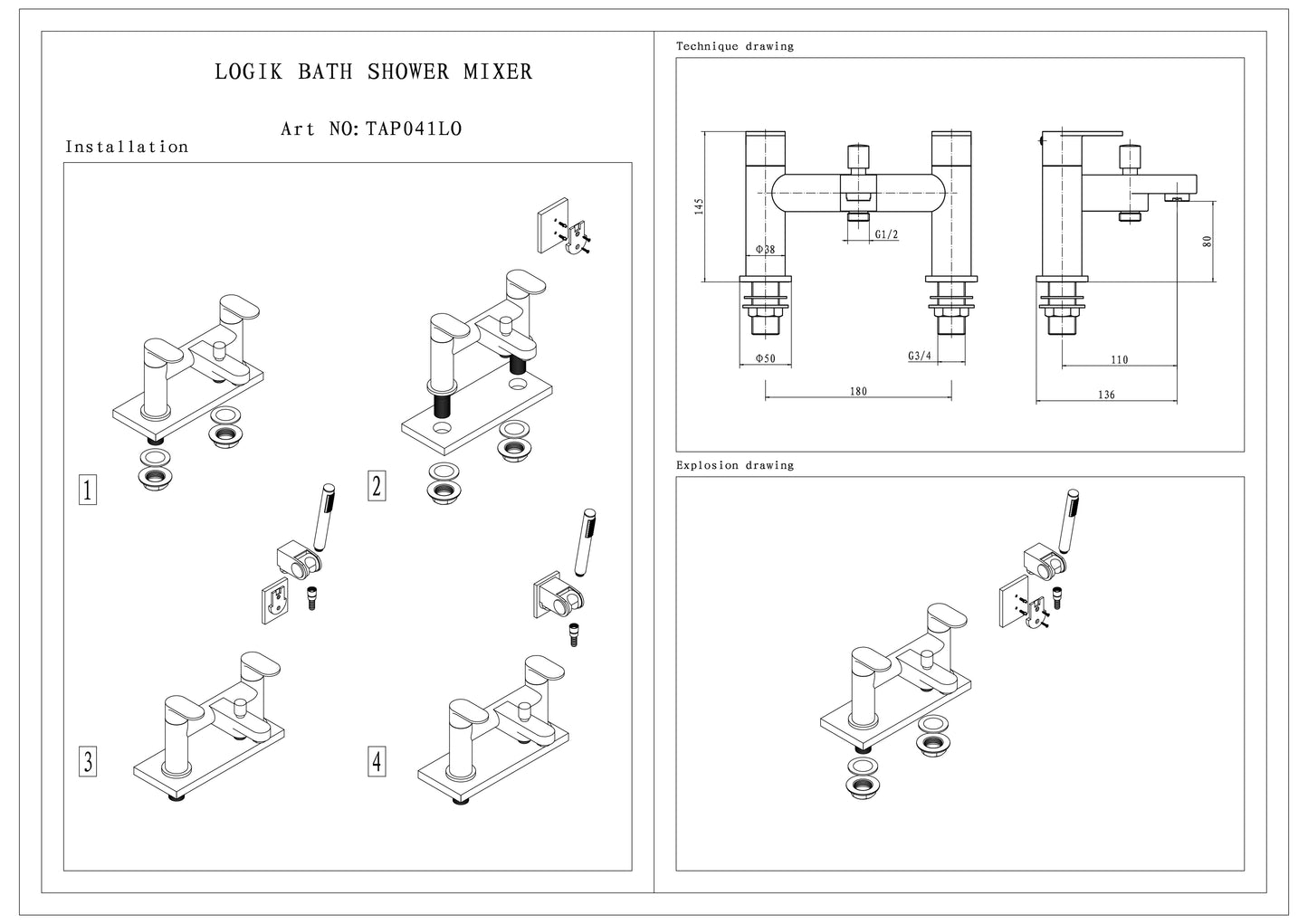 SW6 Logik Bath Shower Mixer