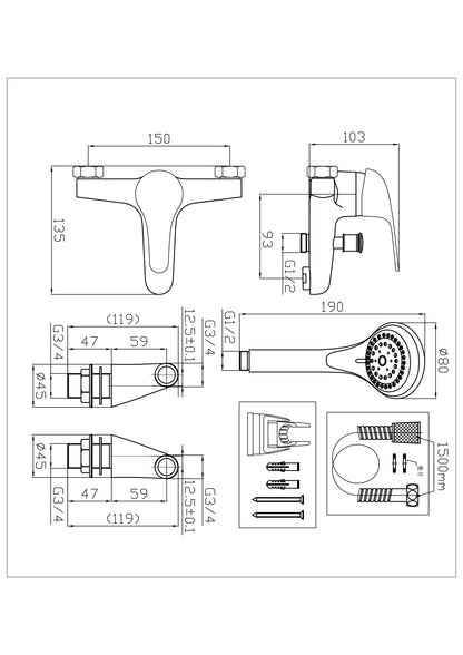 SW6 G4k Chrome Bath Shower Mixer - Contemporary Design