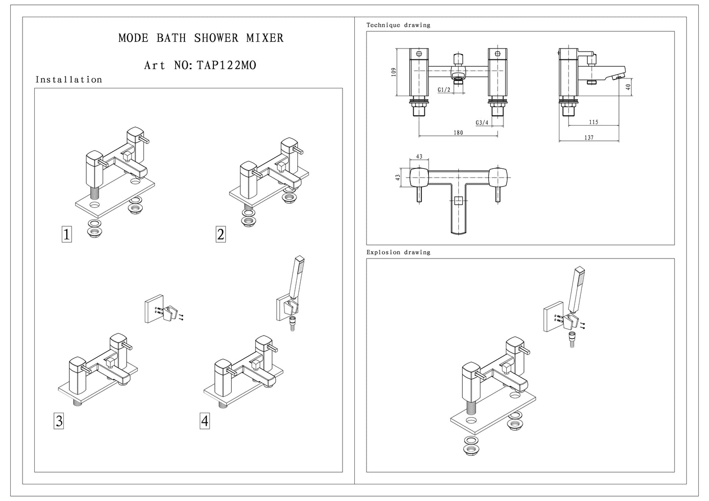 SW6 Mode Bath Shower Mixer