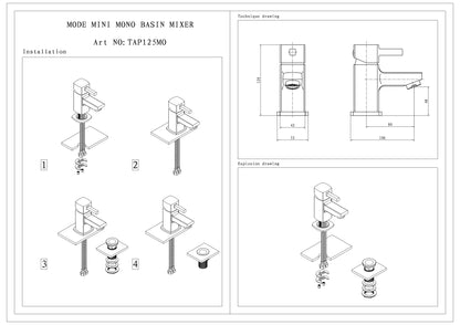 SW6 Mode Mini Mono Basin mixer with Click Waste