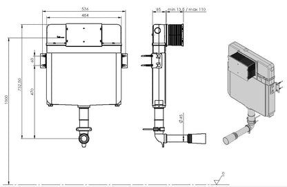 Saneux FLUSHE Ultraslim Concealed cistern 80mm