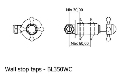 Crosswater Belgravia Crosshead Wall Mounted Stop Valves