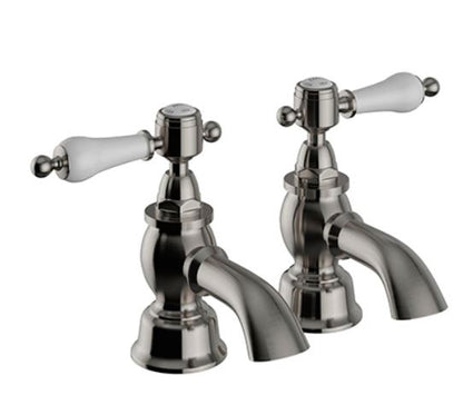 Glastonbury Bath Pillar Taps Brushed Nickel