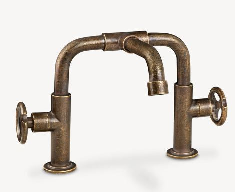 Lefroy Brooks Ten Ten Deck Mounted Basin Bridge Mixer With Handwheels - Antique Gold