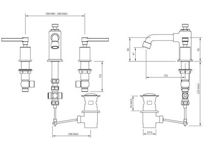 Lefroy Brooks Ten Ten Three Hole Basin Mixer With Levers - Chrome