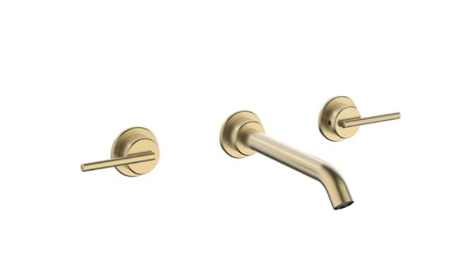 Crosswater 3ONE6 Wall Mounted Lever Basin 3 Hole Set Brushed Brass