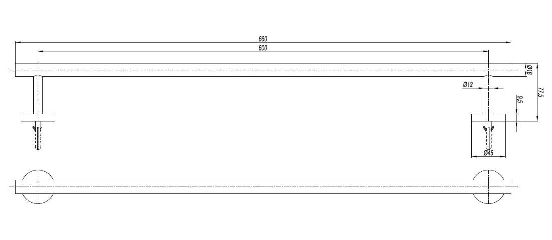 3ONE6 Wall Mounted Single Towel Rail in Stainless Steel