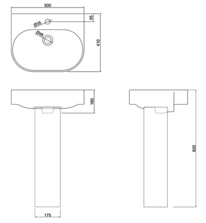 Trim 500mm Basin with 1 Tap Hole