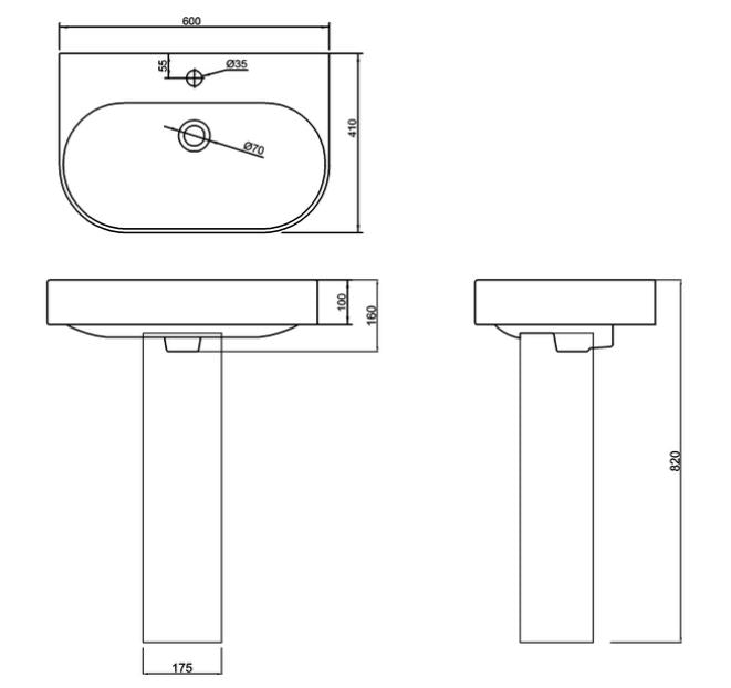 Trim 600mm Basin with 1 Tap Hole