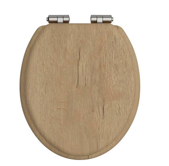Heritage Oak WC Seat Soft Close Brushed Nickel Hinge