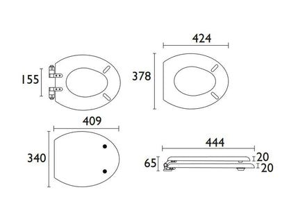WC Seat Soft Close Brushed Nickel Hinge Maritime Blue