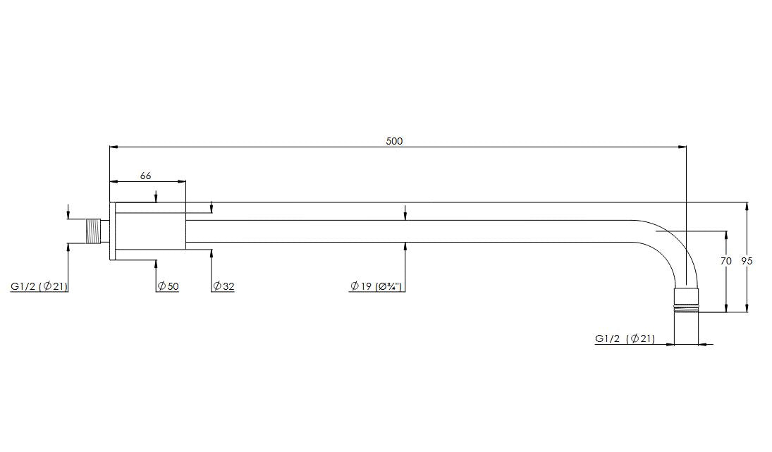 Lefroy Brooks Modern Long Projection Arm - Antique Gold