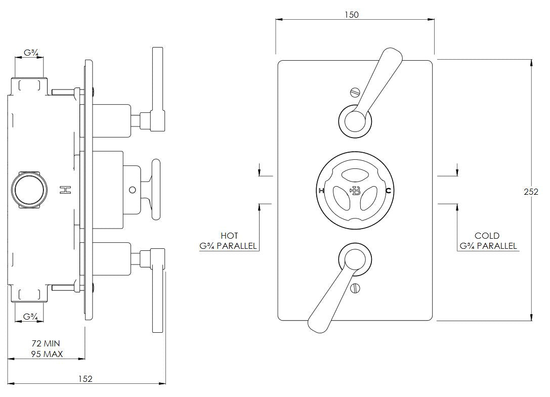 Lefroy Brooks Ten Ten Concealed Dual Control Thermostatic Shower Valve - Chrome