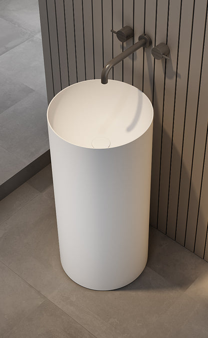 Luxe Designer Round Freestanding Solid Surface Pedestal Basin Matt White