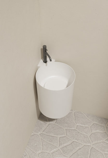 Luxe Round Corner Wall Hung Solid Surface Pedestal Basin Matt White