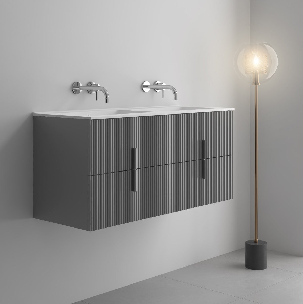 LUXE81 Tweed 1200 Light Grey Cabinet With Matte Basin