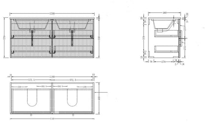 LUXE81 Tweed 1200 Dark Grey Cabinet With Ceramic Basin