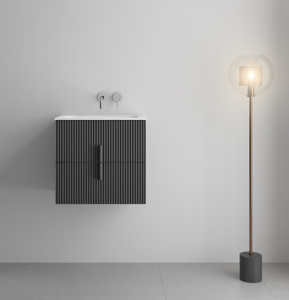 LUXE81 Tweed 600 Dark Grey Cabinet With Matte Basin