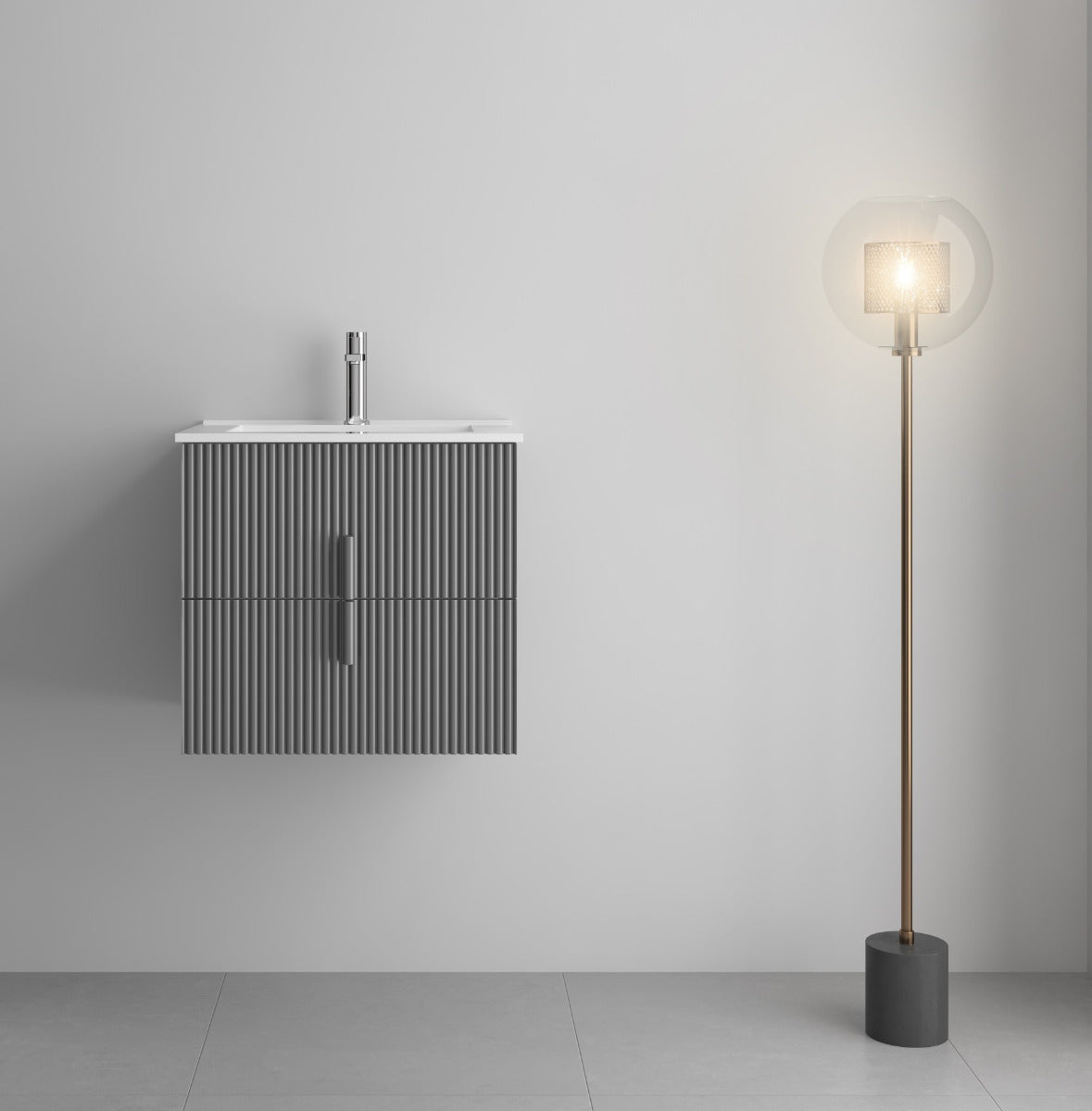 LUXE81 Tweed Light Grey 600 Cabinet With Ceramic Basin