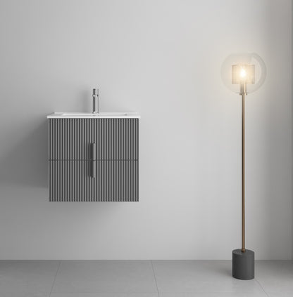LUXE81 Tweed Light Grey 600 Cabinet With Ceramic Basin