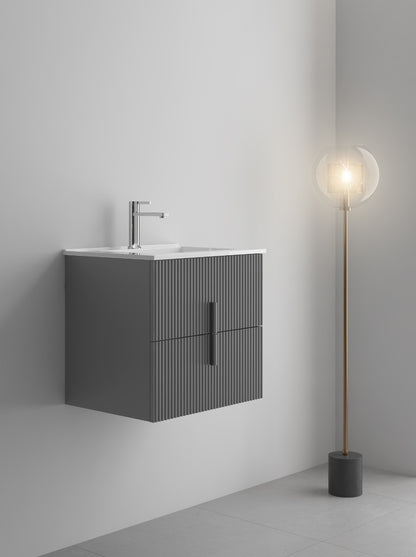 LUXE81 Tweed Light Grey 600 Cabinet With Ceramic Basin
