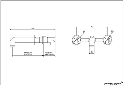 Crosswater UNION 3-Hole Wall Basin Mixer w/ Hand Wheel