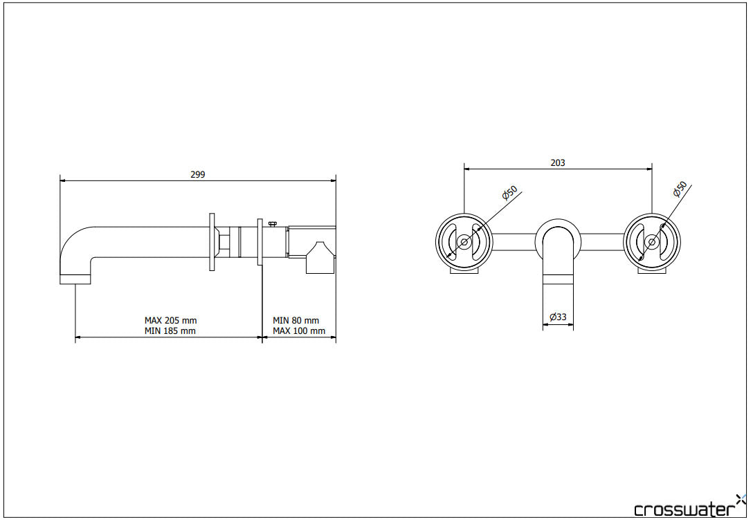 Crosswater UNION 3-Hole Wall Basin Mixer, Hand Wheel