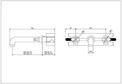 UNION Three Hole Basin Mixer: Levers Brushed Black Chrome