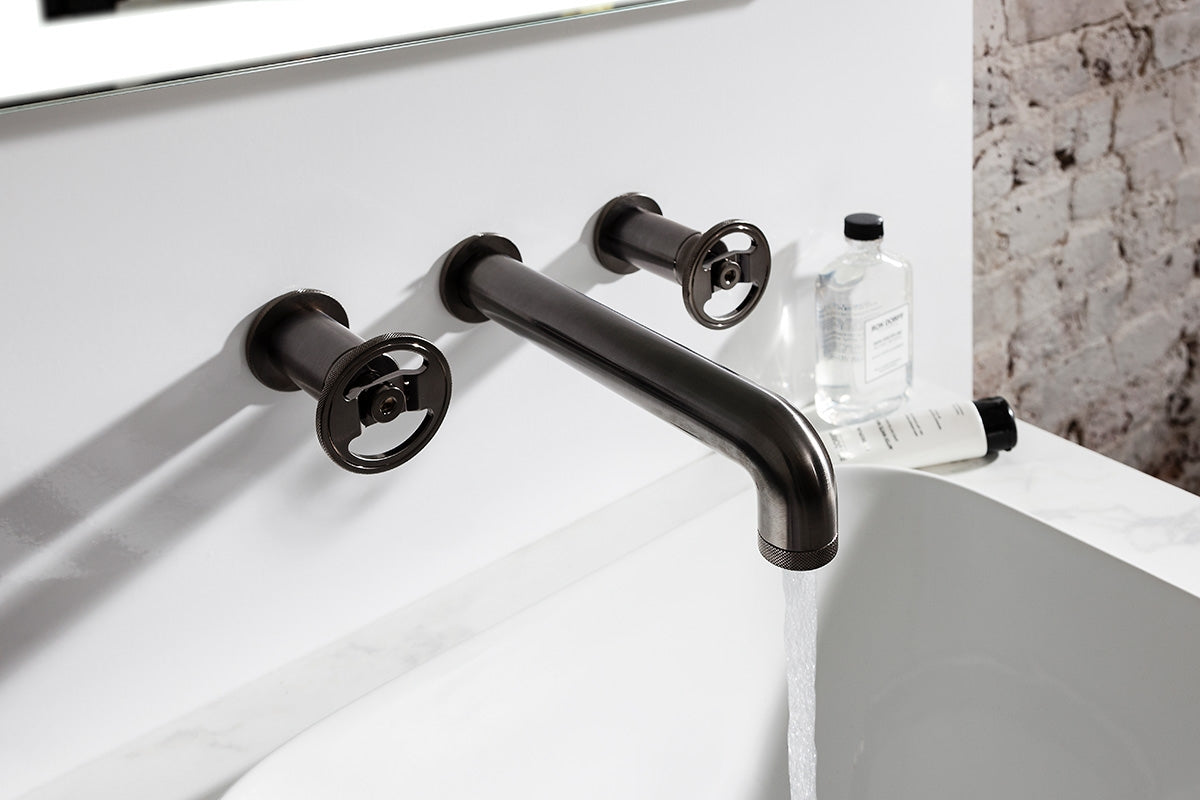 UNION Three Hole Basin Mixer: Hand Wheel Black Chrome