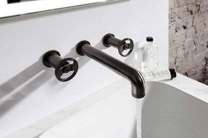 UNION Three Hole Basin Mixer: Hand Wheel Black Chrome