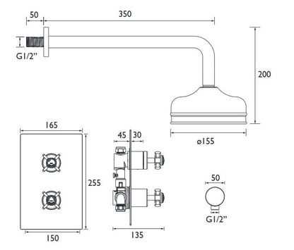 Dawlish Concealed Valve & Fixed Head Brushed Nickel