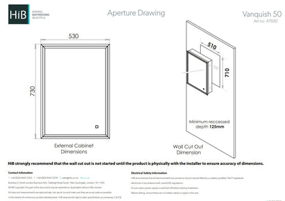 HIB Vanquish 50 Recessed Cabinet 530x730mm, LED, USB Sockets