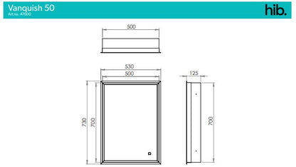 HIB Vanquish 50 Recessed Cabinet 530x730mm, LED, USB Sockets