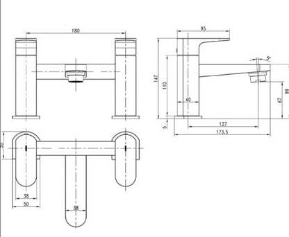 Just Taps Base Deck Mounted Bath Shower Mixer With Kit