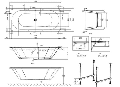Crosswater VERGE Double Ended Bath 1800 x 800mm