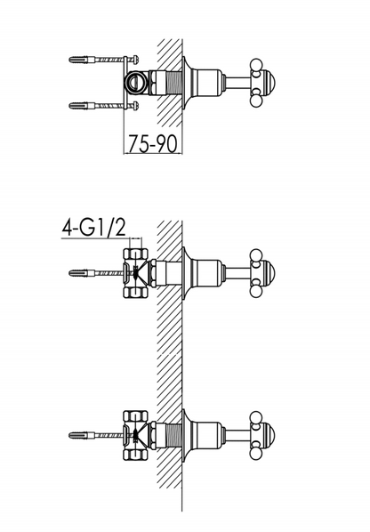 Just Taps Grosvenor Cross Wall Valves 1/2